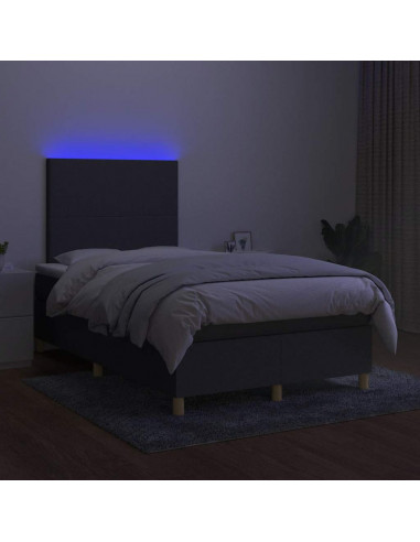 Letto a Molle Materasso e LED Grigio Scuro 120x190cm in Tessuto
