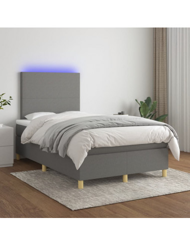 Letto a Molle Materasso e LED Grigio Scuro 120x190cm in Tessuto