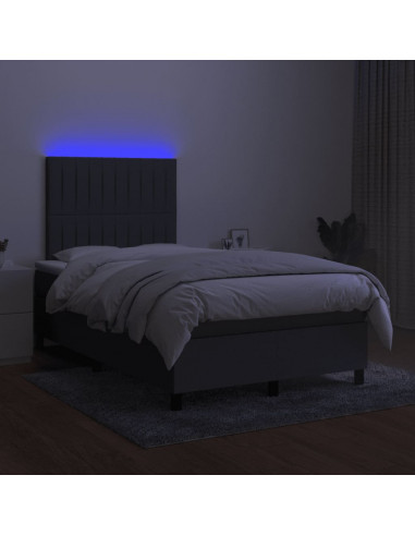 Letto a Molle Materasso e LED Grigio Scuro 120x190cm in Tessuto