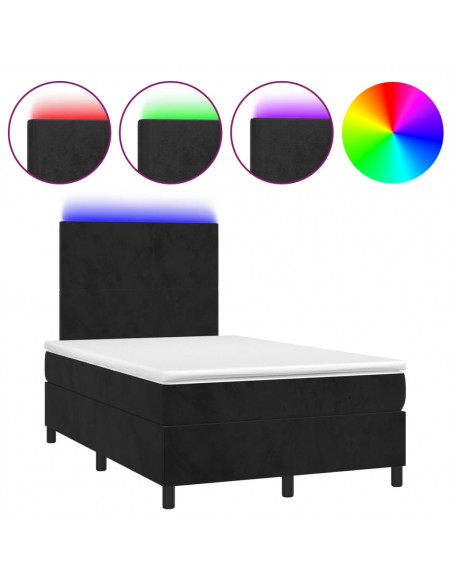 Letto a Molle con Materasso e LED Nero 120x190 cm in Velluto