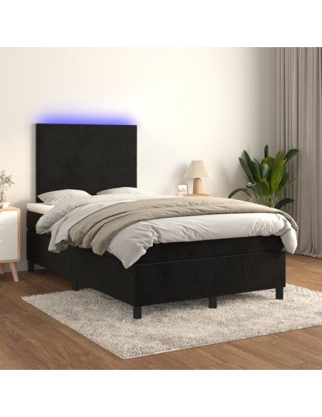 Letto a Molle con Materasso e LED Nero 120x190 cm in Velluto
