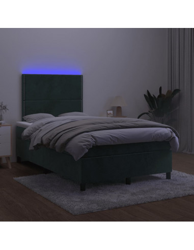 Letto a Molle con Materasso e LED Verde Scuro 120x190cm Velluto
