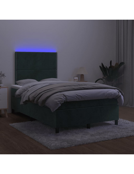 Letto a Molle con Materasso e LED Verde Scuro 120x190cm Velluto