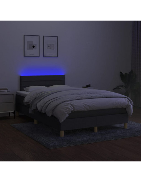 Letto a Molle Materasso e LED Grigio Scuro 120x190cm in Tessuto