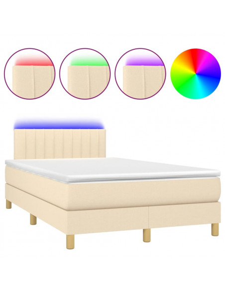 Letto a Molle con Materasso e LED Crema 120x190 cm in Tessuto