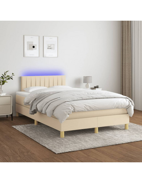 Letto a Molle con Materasso e LED Crema 120x190 cm in Tessuto