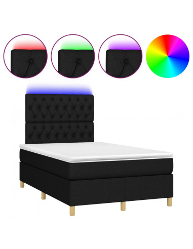 Letto a Molle con Materasso e LED Nero 120x190 cm in Tessuto