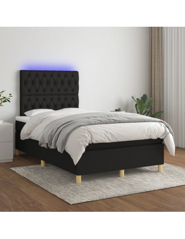 Letto a Molle con Materasso e LED Nero 120x190 cm in Tessuto