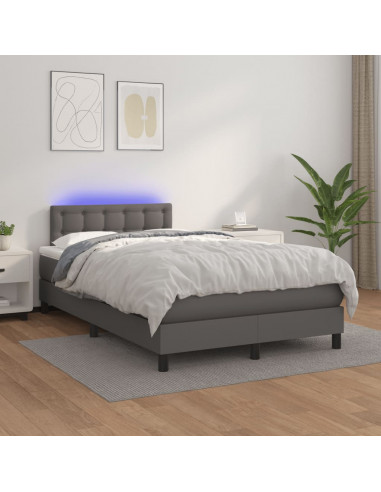 Giroletto Molle con Materasso e LED Grigio 120x190cm Similpelle