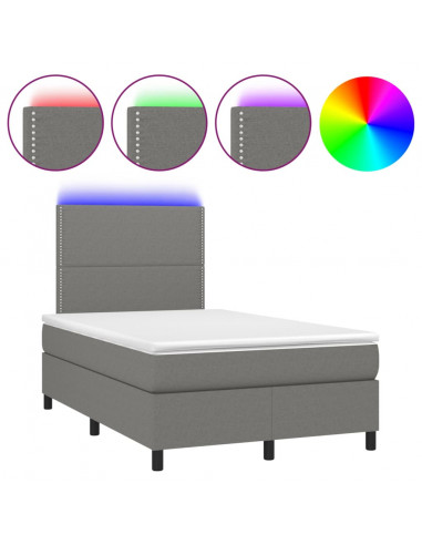 Letto a Molle Materasso e LED Grigio Scuro 120x190cm in Tessuto