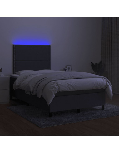 Letto a Molle Materasso e LED Grigio Scuro 120x190cm in Tessuto