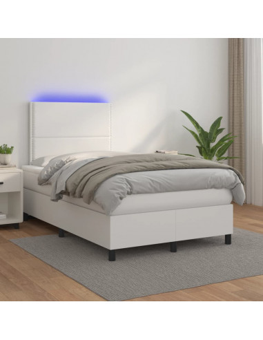 Giroletto Molle con Materasso e LED Bianco 120x190cm Similpelle