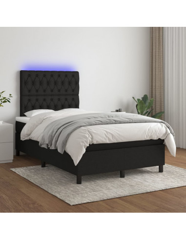 Letto a Molle con Materasso e LED Nero 120x190 cm in Tessuto