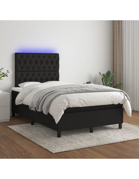 Letto a Molle con Materasso e LED Nero 120x190 cm in Tessuto