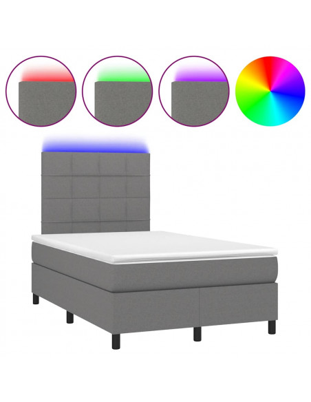 Letto a Molle Materasso e LED Grigio Scuro 120x190cm in Tessuto