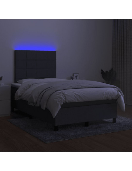 Letto a Molle Materasso e LED Grigio Scuro 120x190cm in Tessuto