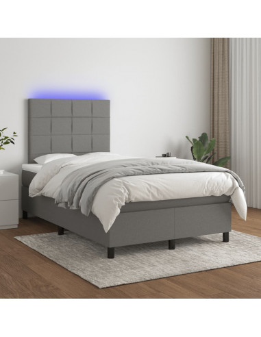 Letto a Molle Materasso e LED Grigio Scuro 120x190cm in Tessuto