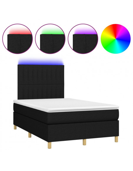Letto a Molle con Materasso e LED Nero 120x190 cm in Tessuto