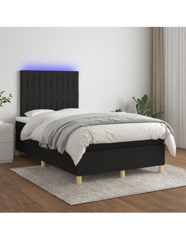 Letto a Molle con Materasso e LED Nero 120x190 cm in Tessuto