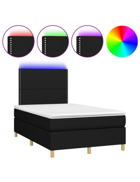 Letto a Molle con Materasso e LED Nero 120x190 cm in Tessuto