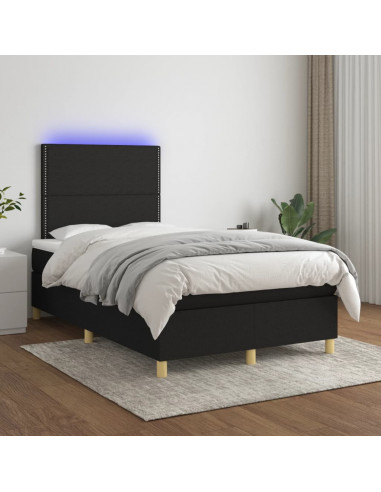 Letto a Molle con Materasso e LED Nero 120x190 cm in Tessuto