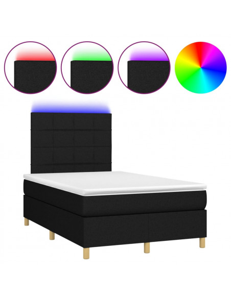Letto a Molle con Materasso e LED Nero 120x190 cm in Tessuto