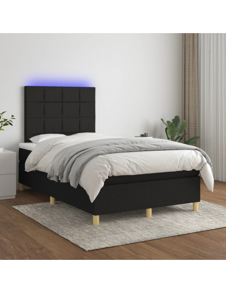 Letto a Molle con Materasso e LED Nero 120x190 cm in Tessuto