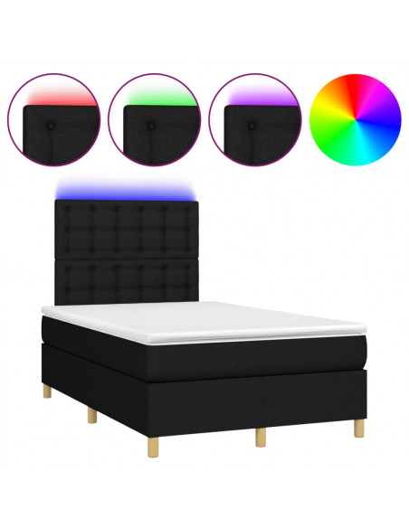Letto a Molle con Materasso e LED Nero 120x190 cm in Tessuto