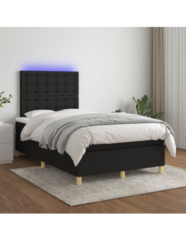 Letto a Molle con Materasso e LED Nero 120x190 cm in Tessuto