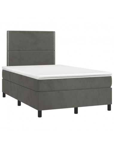 Letto a Molle Materasso e LED Grigio Scuro 120x190cm in Velluto
