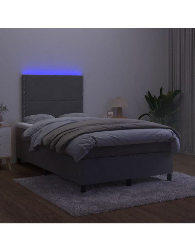 Letto a Molle Materasso e LED Grigio Scuro 120x190cm in Velluto