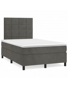 Letto a Molle Materasso e LED Grigio Scuro 120x190cm in Velluto 2