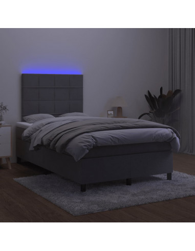 Letto a Molle Materasso e LED Grigio Scuro 120x190cm in Velluto
