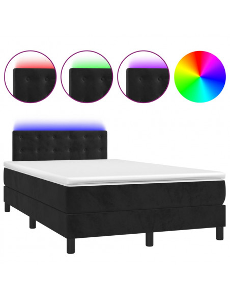 Letto a Molle con Materasso e LED Nero 120x190 cm in Velluto