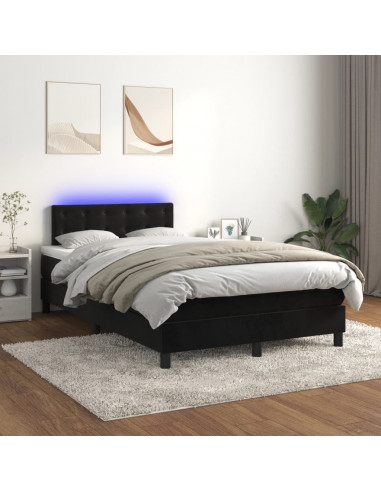Letto a Molle con Materasso e LED Nero 120x190 cm in Velluto