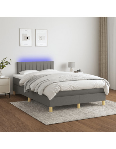 Letto a Molle Materasso e LED Grigio Scuro 120x190cm in Tessuto