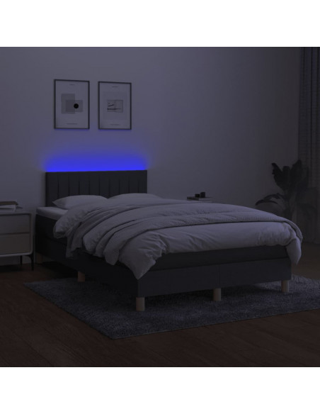 Letto a Molle Materasso e LED Grigio Scuro 120x190cm in Tessuto