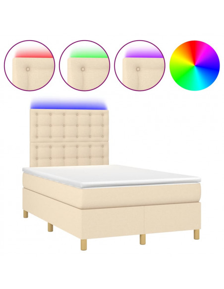 Letto a Molle con Materasso e LED Crema 120x190 cm in Tessuto