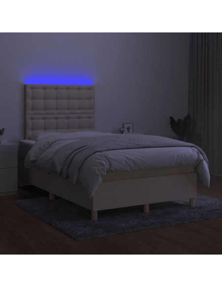 Letto a Molle con Materasso e LED Crema 120x190 cm in Tessuto