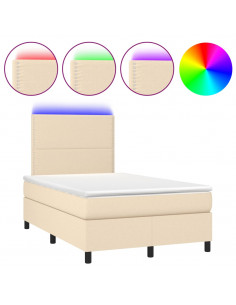 Letto a Molle con Materasso e LED Crema 120x190 cm in Tessuto 2
