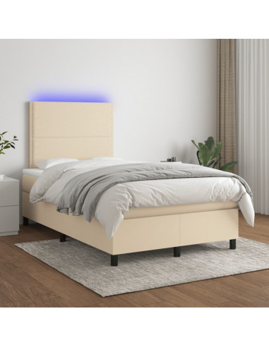 Letto a Molle con Materasso e LED Crema 120x190 cm in Tessuto