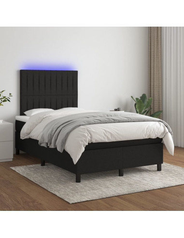 Letto a Molle con Materasso e LED Nero 120x190 cm in Tessuto