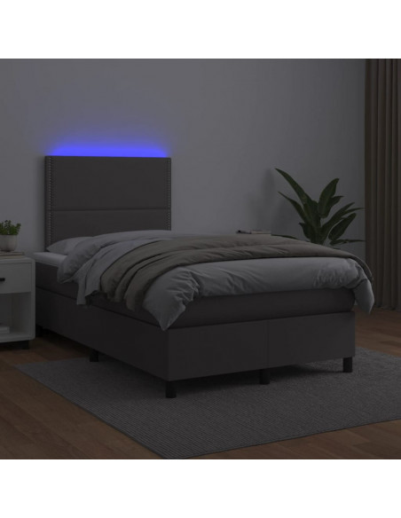 Giroletto Molle con Materasso e LED Grigio 120x190cm Similpelle