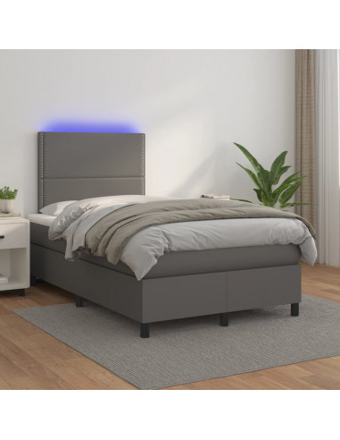Giroletto Molle con Materasso e LED Grigio 120x190cm Similpelle