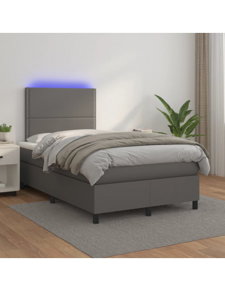 Giroletto Molle con Materasso e LED Grigio 120x190cm Similpelle
