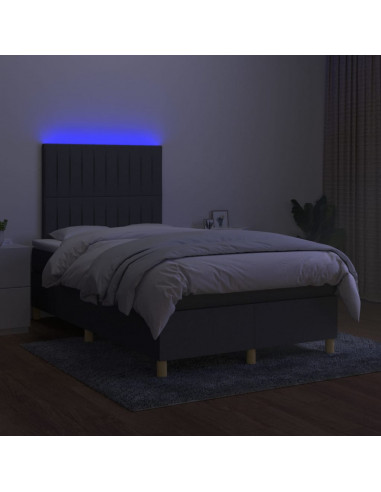 Letto a Molle Materasso e LED Grigio Scuro 120x190cm in Tessuto