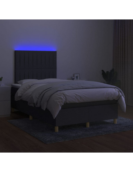 Letto a Molle Materasso e LED Grigio Scuro 120x190cm in Tessuto