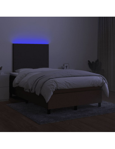 Letto a Molle Materasso e LED MarroneScuro 120x190cm in Tessuto