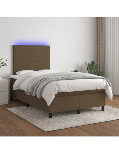 Letto a Molle Materasso e LED MarroneScuro 120x190cm in Tessuto