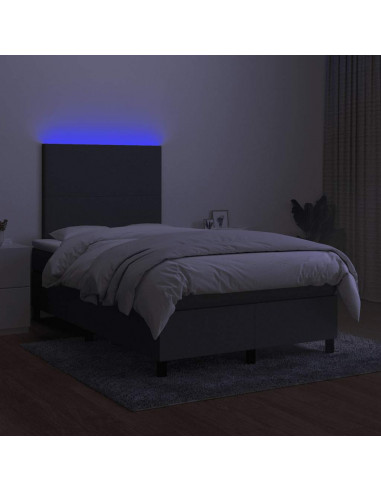 Letto a Molle Materasso e LED Grigio Scuro 120x190cm in Tessuto